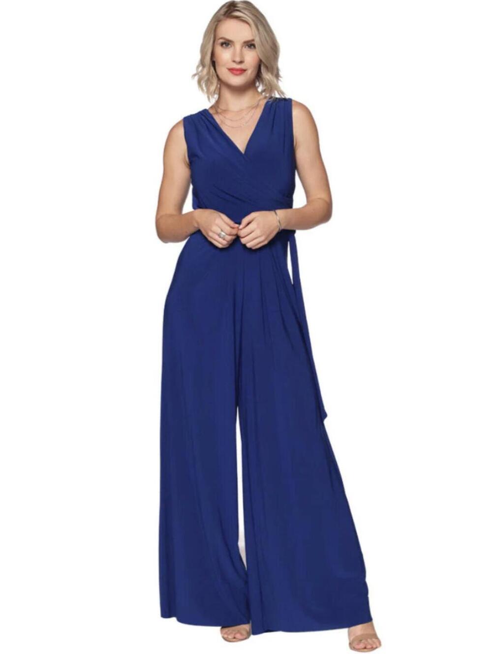 Last Tango Sleeveless Wide Leg Jumpsuit, Royal Blue, Medium, Made in USA